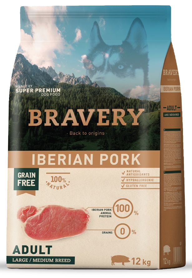 Iberian pork adult large-medium breeds 12 kg Bravery iberian pork adult large/medium breeds 12 kg
